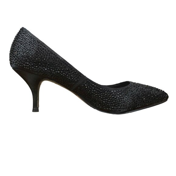 LUCA FERRI Black Crystal Studded Classic Glam Pointed toe Stiletto Pump sz 39 - Picture 3 of 10